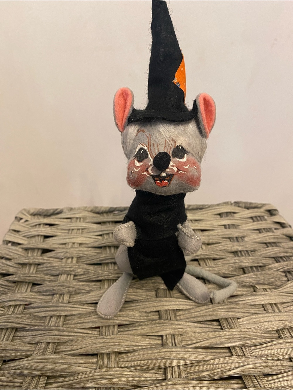 Annalee Gray and Black Witch Mouse with Orange Accent